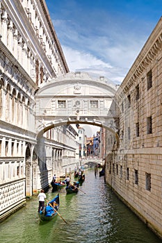 Gondolas under the Bridge of Sighs in Venice, Italy