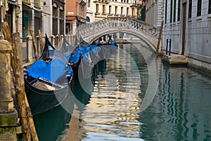 Gondolas on Venetian Canal.