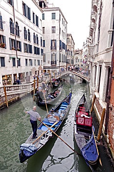 Gondolas on on a venetian Canal, Venice, Italy