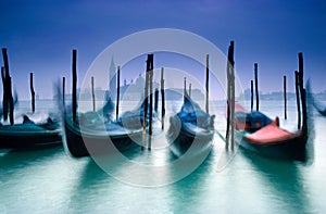 Gondolas Venice on the Grand Canal with church of San Giorgio Maggiore in background Venice