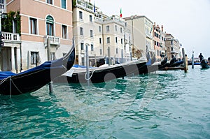 Gondolas in Venice on the Grand Canal, Italy.