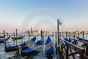 Gondolas of Venice, Italy at Dusk