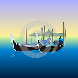 Gondolas in Venice Italy, vector illustration