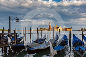 Gondolas in Venice lagoon after the storm, Italia