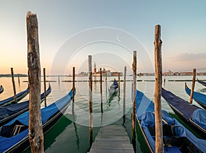 Gondolas in Venice in the Morning