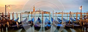 Gondolas in Venice, sunrise panorama