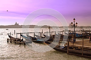 Gondolas in Venice wharf