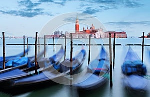 Gondolas with view of San Giorgio Maggiore, Venice, Italy