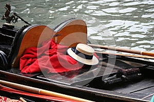 Gondolier's straw hat on gondola, Venice