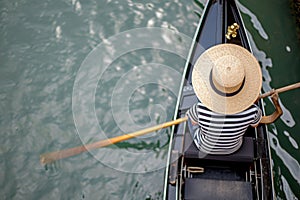 Gondolier in Venice, Italy. View from above