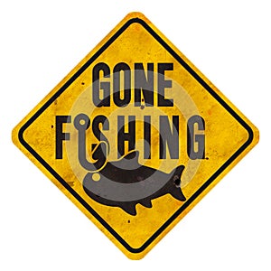 Gone Fishing Sign Grunge with Hook and Fish Metal Street Sign Style