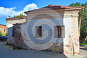 The gone to pieces building on Krasnoflotskaya street in Vyborg, Russia