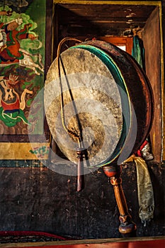 Gong in Lamayuru gompa, Ladakh, India