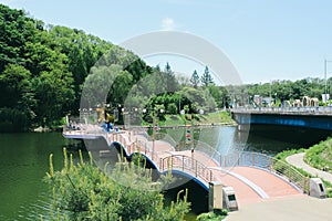 Gongjicheon river and bridge in Chuncheon, Korea