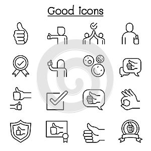 Good, approve, confirm, verify, quality icon set in thin line style photo