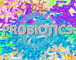 Good bacteria flora colon background. Probiotic, prebiotic, synbiotic, lactobacillus, bifidobacterium. Infographics