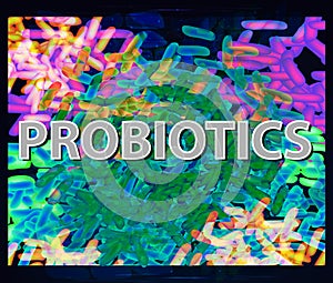 Good bacteria flora colon background. Probiotic, prebiotic, synbiotic, lactobacillus, bifidobacterium. Infographics photo
