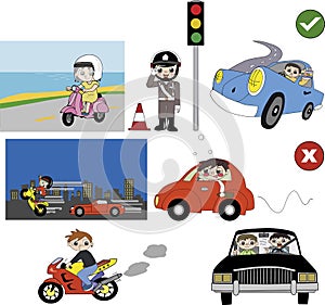 Good and bad driving habit illustration