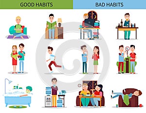 Good and Bad Habits Collection Vector Illustration photo