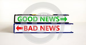Good or bad news symbol. Concept word Good news Bad news on beautiful books. Beautiful white table white background. Business and
