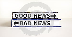 Good or bad news symbol. Concept word Good news Bad news on beautiful books. Beautiful white table white background. Business and