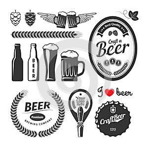 Good craft beer brewery labels, emblems and design elements. Vintage vector set