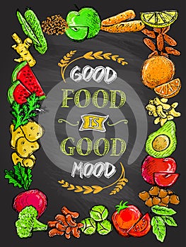 Good food is good mood vector chalkboard style banner