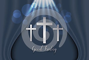 Good Friday. Background with silver cross on luxury curtain