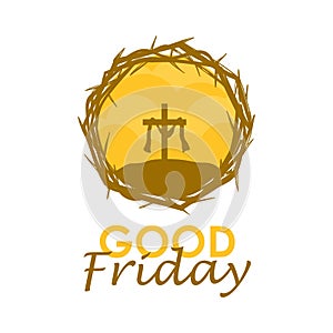 good friday banner template with holy cross and crown of thorns illustration
