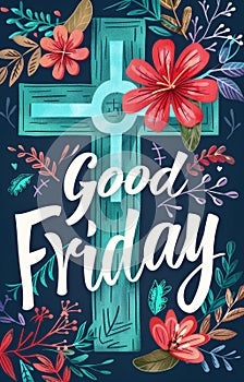 Good Friday - lettering calligraphy with cross or crucifix. Christian religious holiday