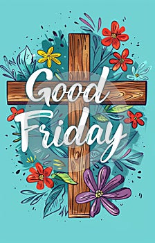 Good Friday - lettering calligraphy with cross or crucifix. Christian religious holiday