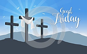 Good friday religious christian background design. Crucifix on hill.