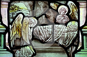 Good Friday in stained glass (Jesus Christ lying in a cave)