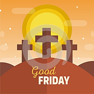 Good Friday vector greetings with the cross of Jesus on Golgota Hill