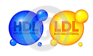 Good HDL and Bad LDL cholesterol. High-density and low-density lipoprotein. 3D design bubble isolated on white