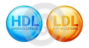 Good HDL and bad LDL cholesterol icon blood vessel density. Vector high cholesterol level photo