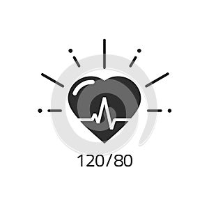 Good health vector icon, blood pressure numbers heart pulse cardiogram