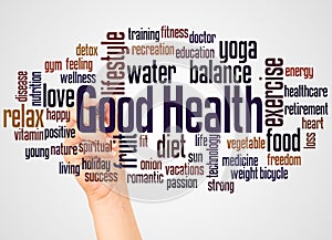 Good Health word cloud and hand with marker concept