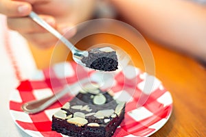 Good healthy unsweetened dessert delicious almonds chocolate brownie cake photo