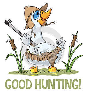 Good hunting greeting card design with hunter duck