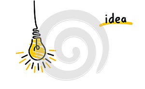 Good idea. Banner light bulb idea or insight concept. Doodle style.