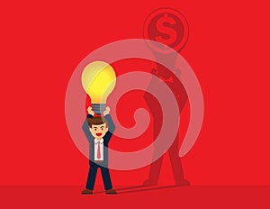 Good idea get money concept. businessman holding light bulb