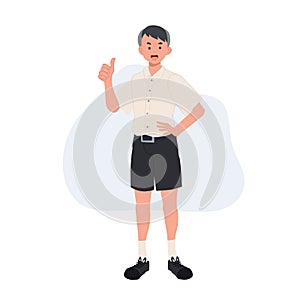 good job Body Language.Thai student boy Showing Positive Gestures. Show Thumb Up. Vector Illustration