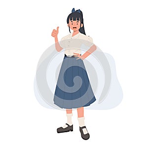 good job Body Language.Thai student girl Showing Positive Gestures. Show Thumb Up. Vector Illustration