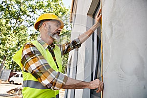 good looking hardworking construction worker with