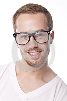 Good Looking Man With Retro Nerd Glasses Smiling