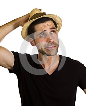 Good looking young man is wearing hat