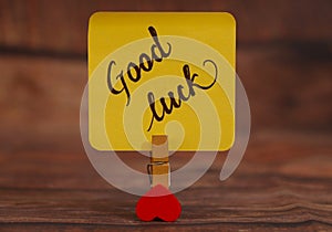 Good luck attached with heart clip.