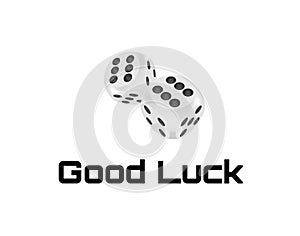 Good luck award craps concept, shiny realistic metallic two rolling hanging dices