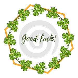 Good Luck card with four leaf green clover